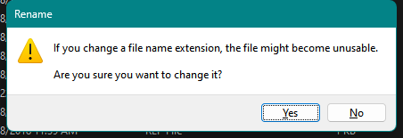Figure 6. Example warning message when changing a Gerber filename extension.